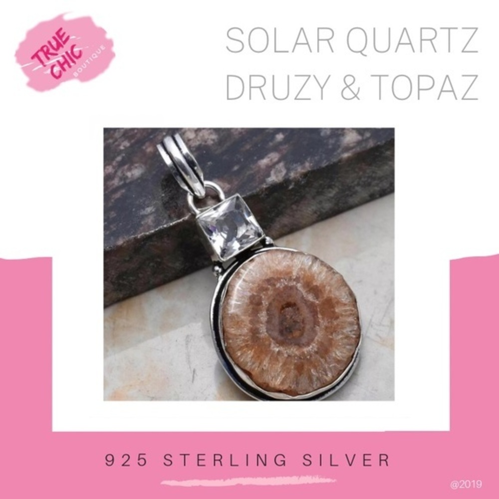 Solar Quartz Druzy & Topaz Pendant